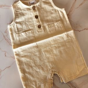 Oatmeal Cropped Linen Baby Romper